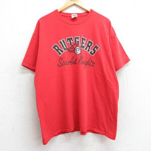 【中古】古着 半袖 ビンテージ ヴィンテージTシャツ メンズ 00年代 00s ラトガーススカーレットナイツ 大きいサイズ 2L LL ビッグシルエット ゆったり ビッグサイズ オーバーサイズ コットン クルーネック 丸首 赤 レッド XLサイズ 中古 | 春夏 夏物 夏服 ヴィン