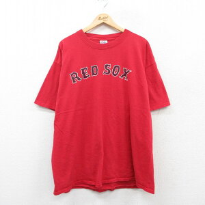 【中古】古着 マジェスティック 半袖 ビンテージ ヴィンテージTシャツ メンズ 00年代 00s MLB ボストンレッドソックス ジョナサンパペルボン 58 大きいサイズ 2L LL ビッグシルエット ゆったり ビッグサイズ オーバーサイズ コットン クルーネック 丸首 赤 レッド