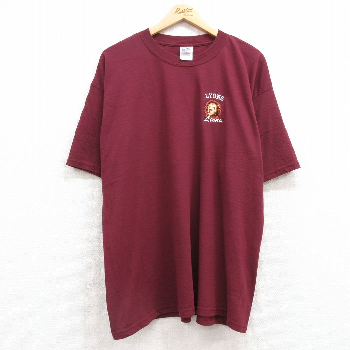 樂天商城 - 【中古】古着 半袖 ビンテージ ヴィンテージTシャツ メンズ 00年代 00s ライオン 大きいサイズ 2L LL ビッグシルエット ゆったり ビッグサイズ オーバーサイズ クルーネック 丸首 エンジ XLサイズ 中古 | 春夏 夏物 夏服 ヴィンテージTシャツ メンズファッション