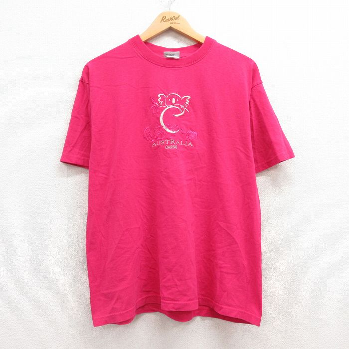 乐天商城 - 【中古】古着 半袖 ビンテージ ヴィンテージTシャツ メンズ 00年代 00s コアラ 刺繍 コットン クルーネック 丸首 オーストラリア製 ピンク Lサイズ 中古 | 春夏 夏物 夏服 ヴィンテージTシャツ メンズファッション カットソー ティーシャツ ティシャツ メンズTシ