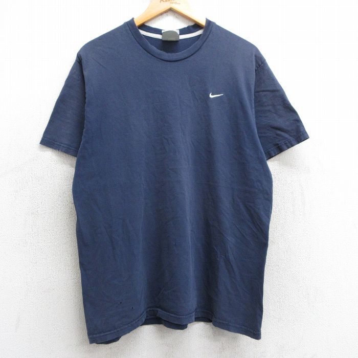 乐天商城 - 【中古】古着 ナイキ NIKE 半袖 ビンテージ ヴィンテージTシャツ メンズ 00年代 00s ワンポイントロゴ コットン クルーネック 丸首 紺 ネイビー Lサイズ 中古 | 春夏 夏物 夏服 ヴィンテージTシャツ メンズファッション カットソー ティーシャツ ティシャツ メン