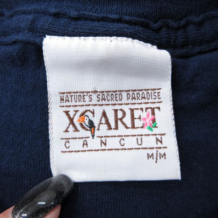 【中古】古着 半袖 ビンテージ ヴィンテージTシャツ メンズ 00年代 00s 太陽 XCARET 刺繍 コットン クルーネック 丸首 紺 ネイビー Mサイズ 中古 | 春夏 夏物 夏服 ヴィンテージTシャツ メンズファッション カットソー ティーシャツ ティシャツ メンズTシャツ 半 5OF