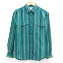 【中古】古着 ラングラー Wrangler 長袖 ウエスタンシャツ レディース 00年代 00s コットン 緑他 グリーン ストライプ 【spe】 中古 ブラウ...