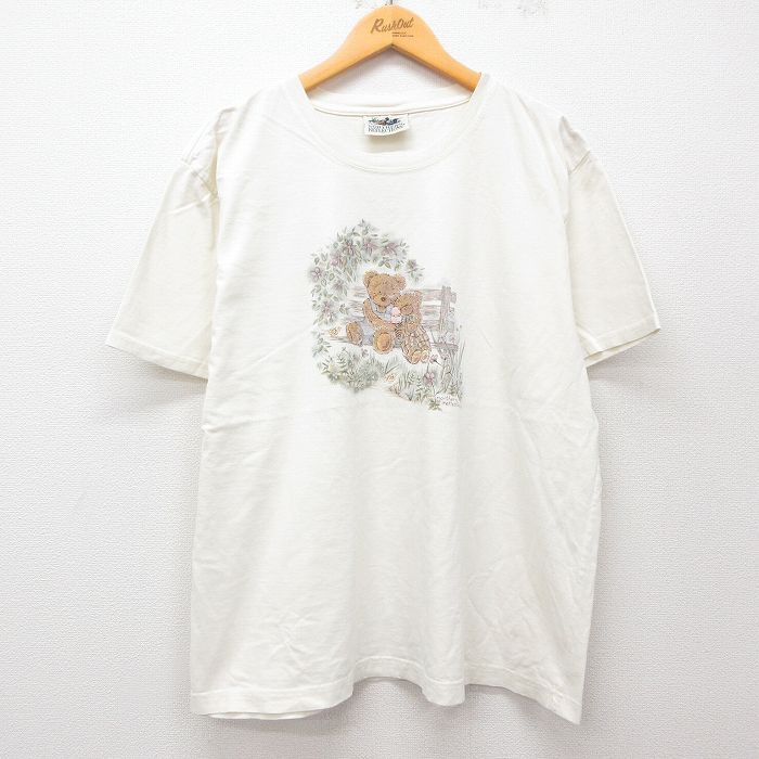 【中古】古着 半袖 ビンテージ ヴィンテージTシャツ レディース 00年代 00s クマ クルーネック 丸首 生成り 中古 | 春夏 春物 春服 秋冬 秋物 秋服 カットソー レディースファッション ロンT ロング丈 おしゃれ かわいい ロンティー ロングT ロングTシャツ ロング
