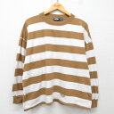 【中古】古着 ドッカーズ 長袖 ビンテージ ヴィンテージTシャツ レディース 90年代 90s ワンポイントロゴ 大きいサイズ 2L LL ビッグシルエット ゆったり ビッグサイズ オーバーサイズ コットン クルーネック 丸首 ベージュ他 カーキ ボーダー 中古 | 春夏 春物