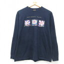 【中古】古着 ティンバーランド 長袖 ビンテージ ヴィンテージTシャツ レディース 90年代 90s 花 コットン クルーネック 丸首 USA製 アメリカ製 濃紺 ネイビー 【spe】 中古 | 春夏 春物 春服 秋冬 秋物 秋服 カットソー レディースファッション ロンT ロング丈
