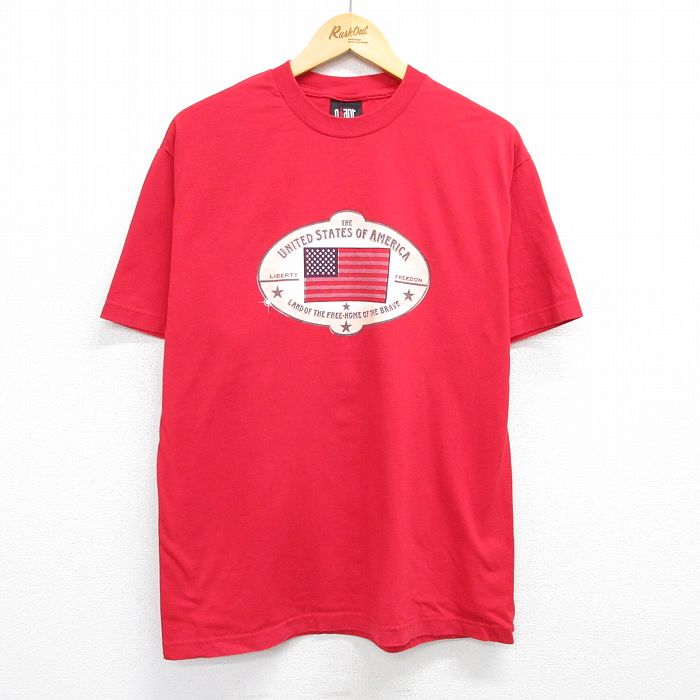 乐天商城 - 【中古】古着 半袖 ビンテージ ヴィンテージTシャツ メンズ 90年代 90s 星条旗 コットン クルーネック 丸首 USA製 アメリカ製 赤 レッド Lサイズ 中古 | 春夏 夏物 夏服 ヴィンテージTシャツ メンズファッション カットソー ティーシャツ ティシャツ メンズTシャ