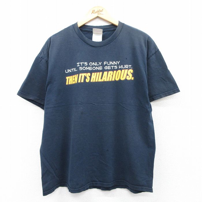 乐天商城 - 【中古】古着 00s ヴィンテージTシャツ メンズ XLサイズ 紺 コットン メッセージプリント クルーネック アメカジ ストリート カジュアル きれいめ レトロ オールド 25may08