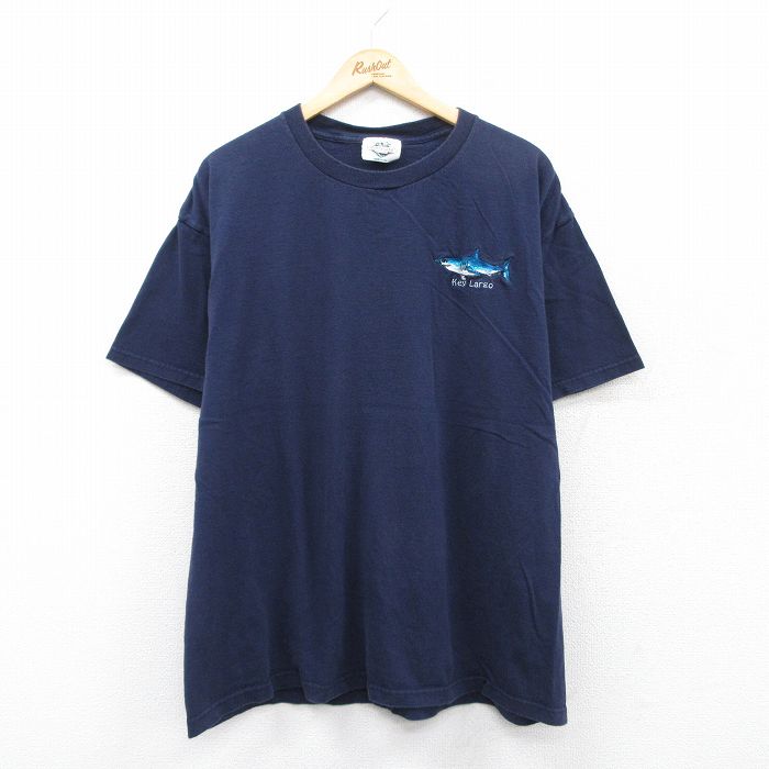 乐天商城 - 【中古】古着 半袖 ビンテージ ヴィンテージTシャツ メンズ 90年代 90s 魚 大きいサイズ 2L LL ビッグシルエット ゆったり ビッグサイズ オーバーサイズ コットン USA製 アメリカ製 紺 ネイビー XLサイズ 中古 | 春夏 夏物 夏服 ヴィンテージTシャツ メンズファッ