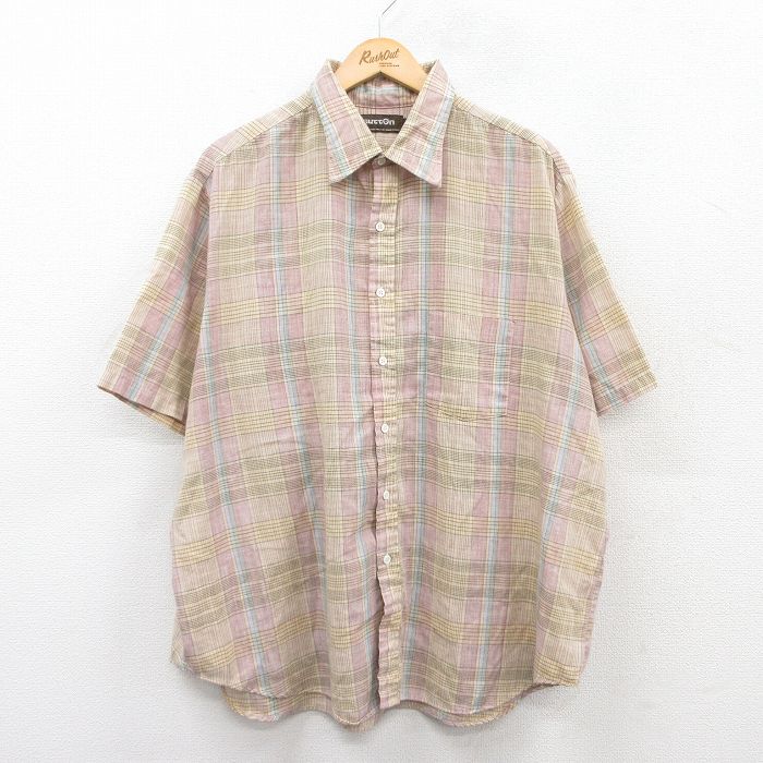 乐天商城 - 【中古】古着 半袖シャツ メンズ 90年代 90s 大きいサイズ 2L LL ビッグシルエット ゆったり ビッグサイズ オーバーサイズ ベージュ系他 カーキ チェック XLサイズ 中古 トップス | 春夏 春物 春服 夏物 夏服 カジュアルシャツ メンズファッション 半袖シャツ お