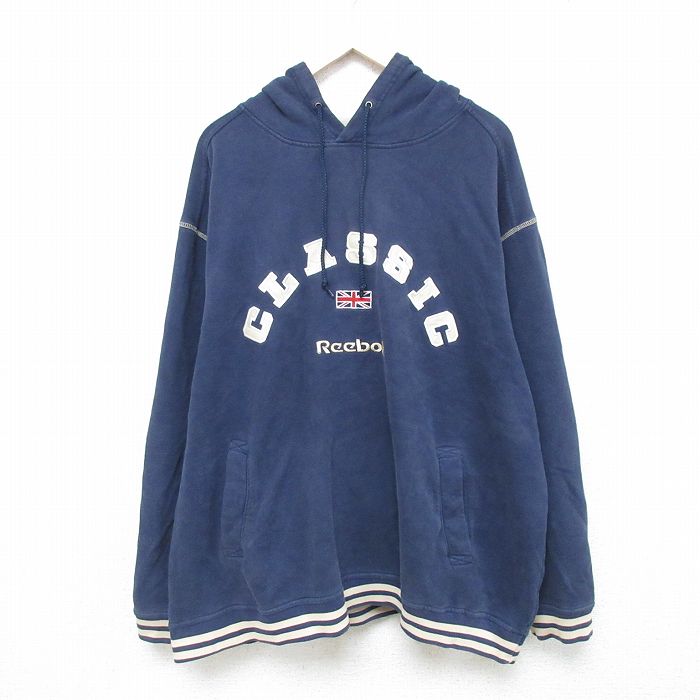 乐天商城 - 【中古】古着 リーボック REEBOK 長袖スウェットパーカー メンズ 00年代 00s 大きいサイズ 2L LL ビッグシルエット ゆったり ビッグサイズ オーバーサイズ 紺 ネイビー XLサイズ 中古 スエット トレーナー トップス | 春夏 春物 春服 秋冬 秋物 秋服 メンズファッ
