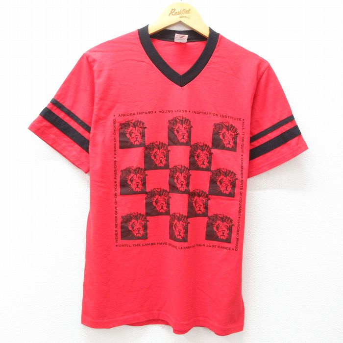 【中古】古着 半袖 ビンテージ ヴィンテージTシャツ メンズ 00年代 00s ヤングライオンズ 09 Vネック 赤他 レッド Mサイズ 中古 | 春夏 春物 春服 秋冬 秋物 秋服 メンズファッション ロンT カットソー ロンティー ロングT ロングTシャツ ロングティーシャツ ロン 5OF