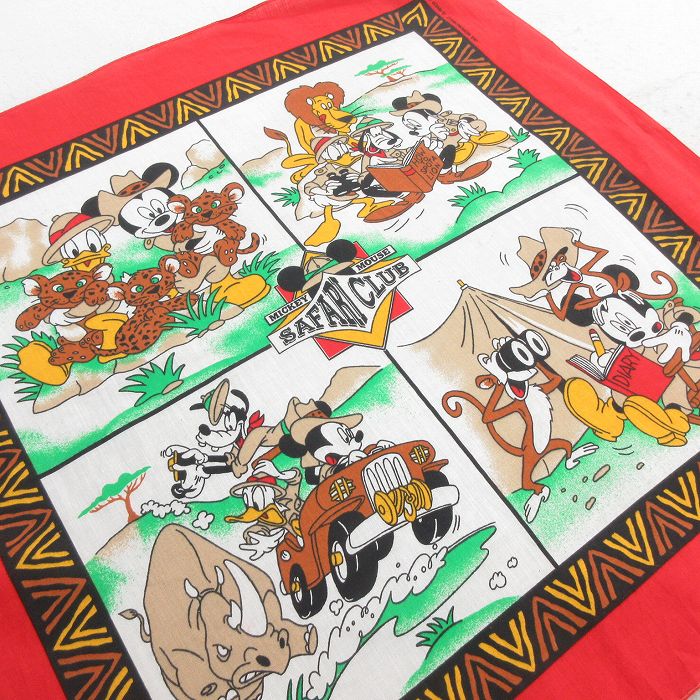 中古 バンダナ 80年代 80s ディズニー DISNEY ミッキー MICKEY MOUSE ドナルド USA製 アメリカ製 赤 レッド