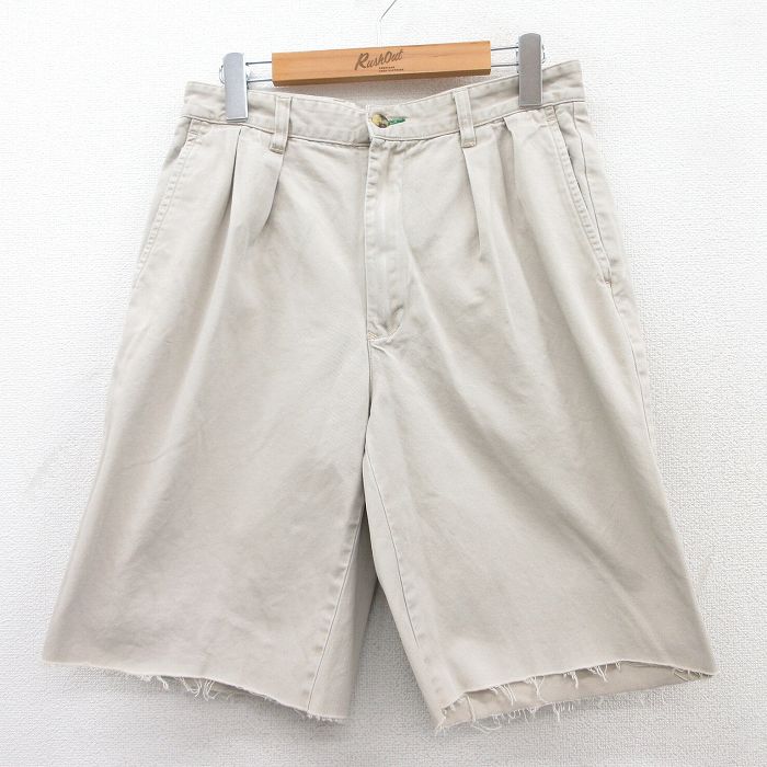Cotton Pants - 【中古】古着 トミーヒルフィガー TOMMY HILFIGER ブランド ショート チノパンツ ショーツ チノパン メンズ 90年代 90s ワンポイントロゴ コットン ベージュ カーキ W30 中古 ボトムス 短パン ショーパン | 春夏 春物 春服 夏物 夏服 半ズボン カジュアル メンズ