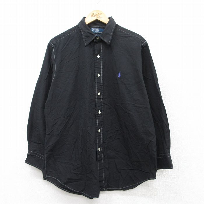 樂天商城 - 【中古】古着 ラルフローレン Ralph Lauren 長袖 ブランドシャツ メンズ 90年代 90s ANDREW 大きいサイズ 2L LL ビッグシルエット ゆったり ビッグサイズ オーバーサイズ コットン ボタンダウン 黒 ブラック XLサイズ 中古 トップス | 春夏 春物 春服 秋冬 秋物