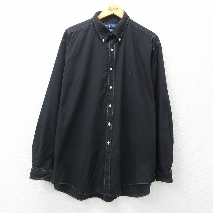 古着 ラルフローレン 90s 長袖シャツ メンズ 黒 Ralph Lauren 2Lサイズ コットン YARMOUTH ボタンダウン ビッグシルエット 大きいサイズ アメカジ