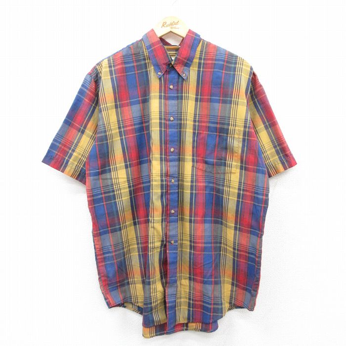 樂天商城 - 【中古】古着 アロー 半袖シャツ メンズ 90年代 90s 大きいサイズ 2L LL ビッグシルエット ゆったり ビッグサイズ オーバーサイズ ボタンダウン 赤他 レッド チェック XLサイズ 中古 トップス | 春夏 春物 春服 夏物 夏服 カジュアルシャツ メンズファッション 半