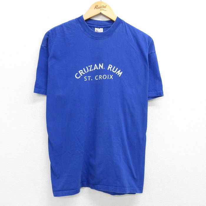 【中古】古着 半袖 ビンテージ ヴィンテージTシャツ メンズ 00年代 00s クルーザンラム 酒 コットン クルーネック 丸首 青 ブルー XLサイズ 中古 | 春夏 夏物 夏服 ヴィンテージTシャツ メンズファッション カットソー ティーシャツ ティシャツ メンズTシャツ 半