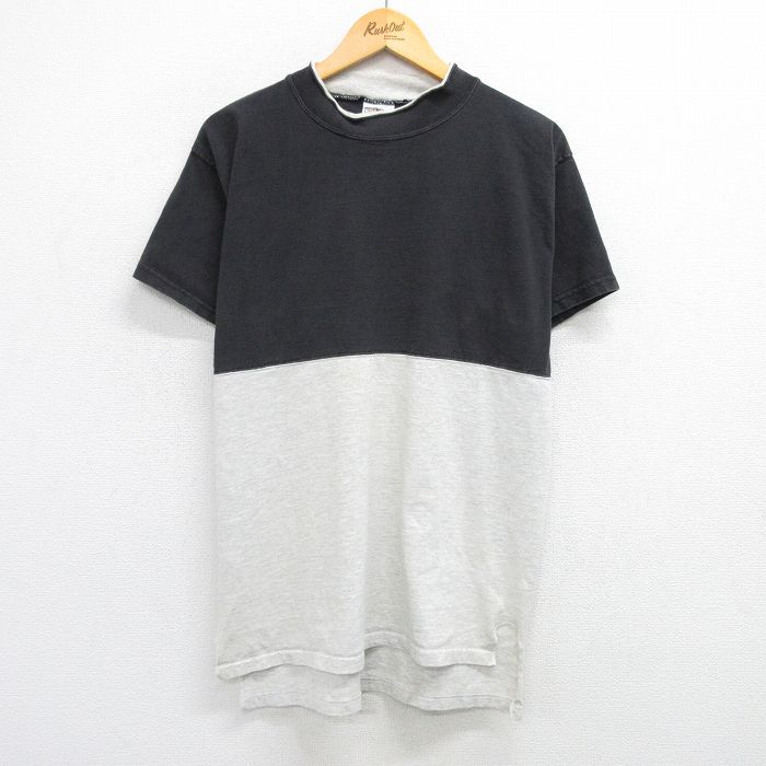 乐天商城 - 【中古】古着 半袖 ビンテージ ヴィンテージTシャツ メンズ 00年代 00s 無地 ツートンカラー バイカラー コットン モックネック ハイネック 黒他 ブラック Lサイズ 中古 | 春夏 夏物 夏服 ヴィンテージTシャツ メンズファッション カットソー ティーシャツ ティシ
