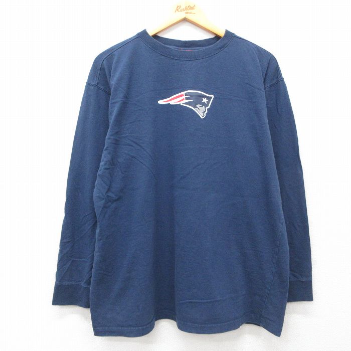 【中古】古着 長袖 ビンテージ ヴィンテージTシャツ メンズ 00年代 00s NFL ニューイングランドペイトリオッツ 大きいサイズ 2L LL ビッグシルエット ゆったり ビッグサイズ オーバーサイズ コットン クルーネック 丸首 紺 ネイビー アメフト スーパーボウル XLサ