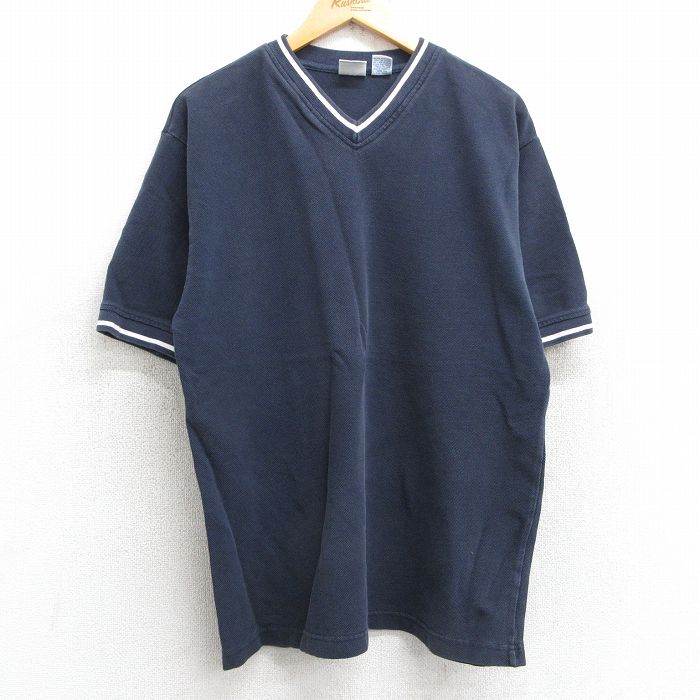 【中古】古着 半袖 ビンテージ ヴィンテージTシャツ メンズ 00年代 00s 無地 鹿の子 コットン Vネック 紺 ネイビー Lサイズ 中古 | 春夏 夏物 夏服 ヴィンテージTシャツ メンズファッション カットソー ティーシャツ ティシャツ メンズTシャツ 半袖Tシャツ 半袖テ