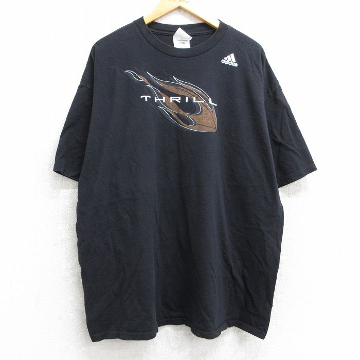 【中古】古着 アディダス adidas 半袖 ビンテージ ヴィンテージTシャツ メンズ 90年代 90s NFL スリル レジーブッシュ 25 大きいサイズ 2L LL ビッグシルエット ゆったり ビッグサイズ オーバーサイズ コットン クルーネック 丸首 黒 ブラック アメフト スーパー 5OF