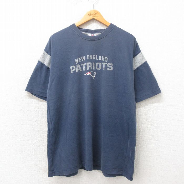 樂天商城 - 【中古】古着 半袖 ビンテージ ヴィンテージTシャツ メンズ 00年代 00s NFL ニューイングランドペイトリオッツ 大きいサイズ 2L LL ビッグシルエット ゆったり ビッグサイズ オーバーサイズ コットン クルーネック 丸首 紺 ネイビー アメフト スーパーボウル XLサ