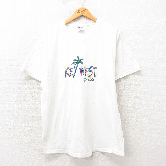 【中古】古着 ヘインズ Hanes 半袖 ビンテージ ヴィンテージTシャツ メンズ 00年代 00s キーウエスト 刺繍 コットン クルーネック 丸首 白 ホワイト Lサイズ 中古 | 春夏 夏物 夏服 ヴィンテージTシャツ メンズファッション カットソー ティーシャツ ティシャツ 5OF