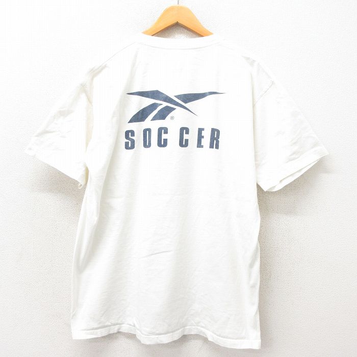 乐天商城 - 【中古】古着 リーボック REEBOK 半袖 ビンテージ ヴィンテージTシャツ メンズ 90年代 90s ビッグロゴ 大きいサイズ 2L LL ビッグシルエット ゆったり ビッグサイズ オーバーサイズ コットン クルーネック 丸首 USA製 アメリカ製 白 ホワイト 【spe】 XLサイズ 中