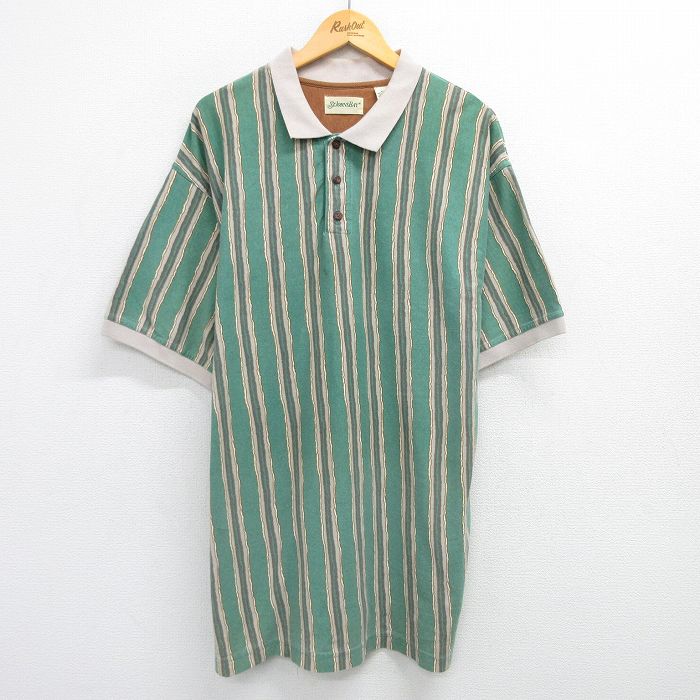 Rakuten - 【中古】古着 セントジョンズベイ 90s ポロシャツ メンズ 90年代 グリーン ストライプ 2Lサイズ USA製 コットン ビッグシルエット 大きいサイズ アメカジ ストリート カジュアル【spe】 5OF