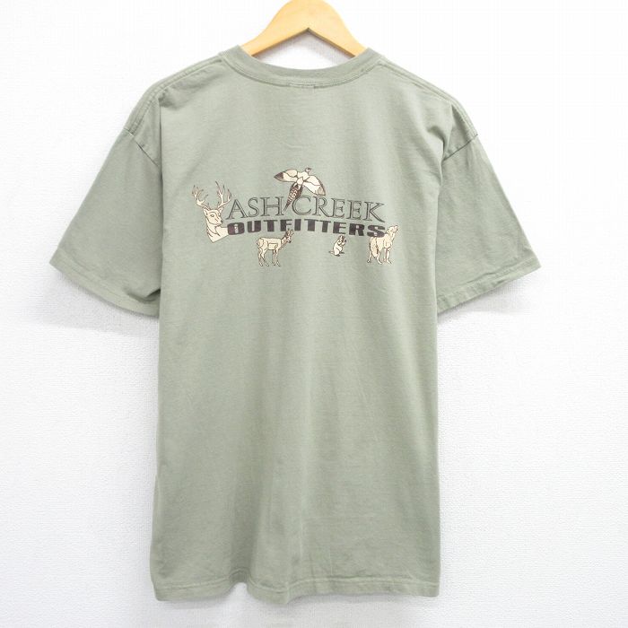 【中古】古着 半袖 ビンテージ ヴィンテージTシャツ メンズ 00年代 00s ASH CREEK シカ 鳥 コットン クルーネック 丸首 緑 グリーン XLサイズ 中古 | 春夏 夏物 夏服 ヴィンテージTシャツ メンズファッション カットソー ティーシャツ ティシャツ メンズTシャツ 5OF