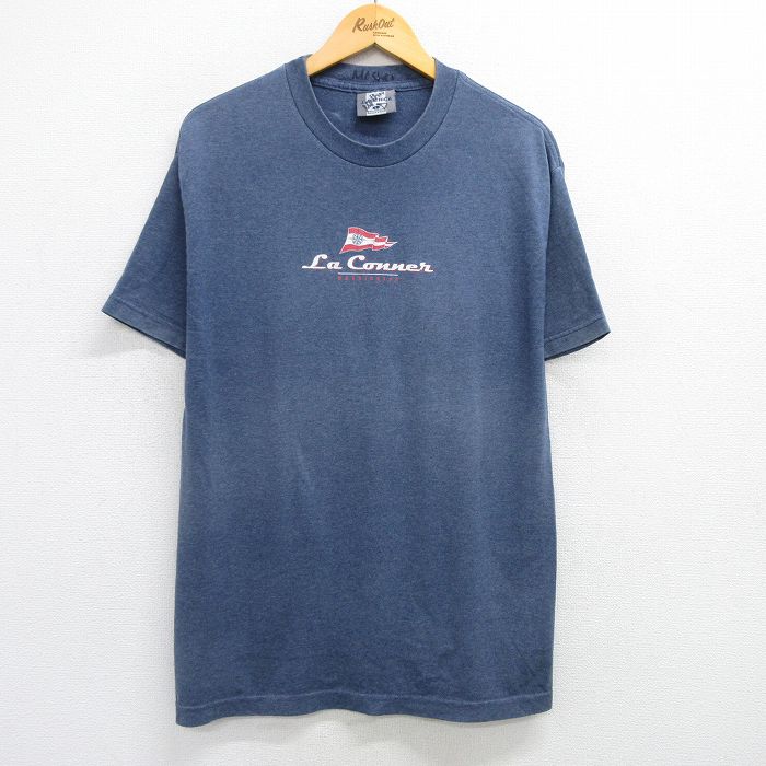 【中古】古着 半袖 ビンテージ ヴィンテージTシャツ メンズ 00年代 00s ラコナー ワシントン コットン クルーネック 丸首 紺 ネイビー 霜降り Lサイズ 中古 | 春夏 夏物 夏服 ヴィンテージTシャツ メンズファッション カットソー ティーシャツ ティシャツ メンズT 5OF