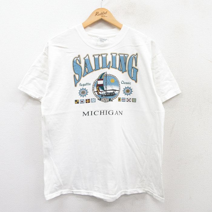 乐天商城 - 【中古】古着 半袖 ビンテージ ヴィンテージTシャツ メンズ 00年代 00s セーリング ヨット コットン クルーネック 丸首 白 ホワイト Lサイズ 中古 | 春夏 夏物 夏服 ヴィンテージTシャツ メンズファッション カットソー ティーシャツ ティシャツ メンズTシャツ 半