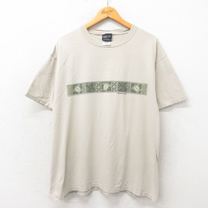 【中古】古着 半袖 ビンテージ ヴィンテージ サーフTシャツ メンズ 00年代 00s ハワイ コットン クルーネック 丸首 ベージュ カーキ XLサイズ 中古 | 春夏 夏物 夏服 メンズファッション カットソー ティーシャツ ティシャツ メンズTシャツ 半袖Tシャツ 半袖ティ
