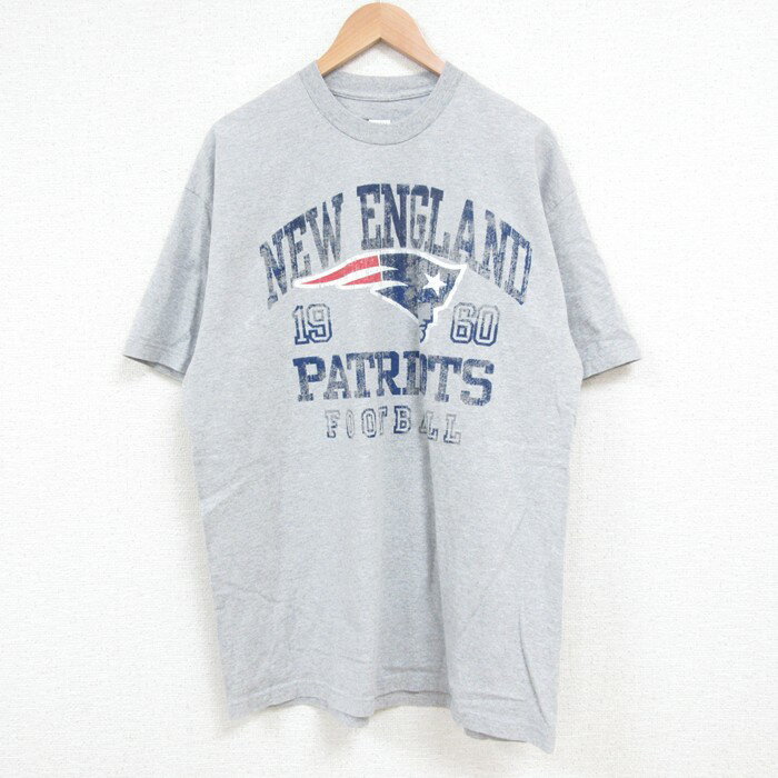 【中古】古着 NFL ニューイングランドペイトリオッツ 半袖Tシャツ メンズ XLサイズ グレー 霜降り クルーネック コットン アメフト スーパーボウル アメカジ ストリート 25may17 5OF