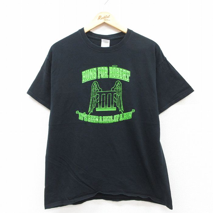 乐天商城 - 【中古】古着 半袖 ビンテージ ヴィンテージTシャツ メンズ 00年代 00s 羽 マラソン コットン クルーネック 丸首 黒 ブラック Lサイズ 中古 | 春夏 夏物 夏服 ヴィンテージTシャツ メンズファッション カットソー ティーシャツ ティシャツ メンズTシャツ 半袖Tシ