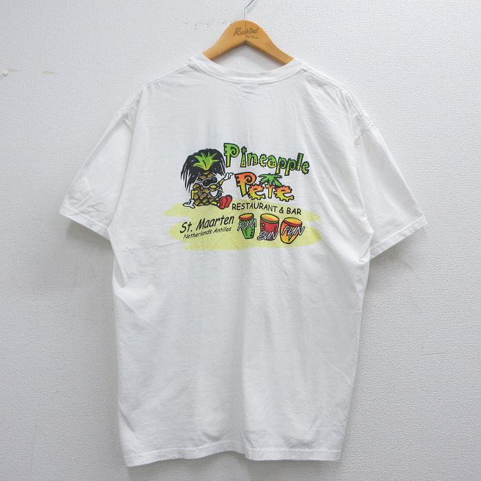 Rakuten - 【中古】古着 00s ヴィンテージTシャツ メンズ XLサイズ 白 パイナップルプリント コットン クルーネック アメカジ ストリート カジュアル きれいめ レトロ 25may19 5OF