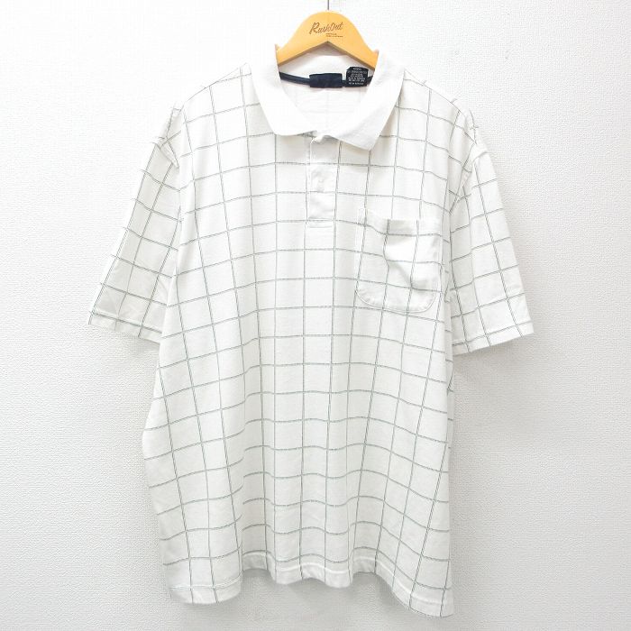 Rakuten - 【中古】古着 ピューリタン 00s ポロシャツ メンズ XLサイズ 白 チェック柄 半袖 アメカジ ストリート カジュアル きれいめ ヴィンテージ レトロ オールド 25may20