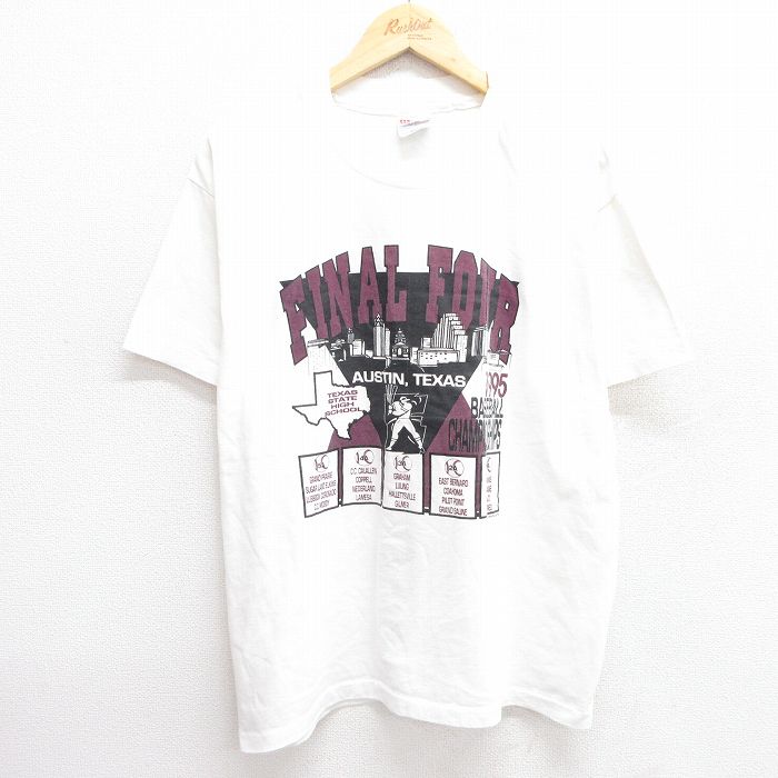 【中古】古着 ヘインズ Hanes 半袖 ビンテージ ヴィンテージTシャツ メンズ 90年代 90s ベースボール ファイナルフォー クルーネック 丸首 USA製 アメリカ製 白 ホワイト Lサイズ 中古 | 春夏 夏物 夏服 ヴィンテージTシャツ メンズファッション カットソー ティ 5OF