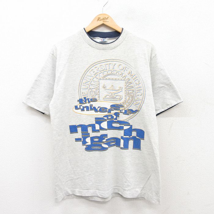 Spain （Clubs） - 【中古】古着 80s ヴィンテージTシャツ メンズ ミシガン大学 カレッジ Lサイズ USA製 薄グレー 霜降り コットン クルーネック アメカジ ストリート カジュアル きれいめ 5OF