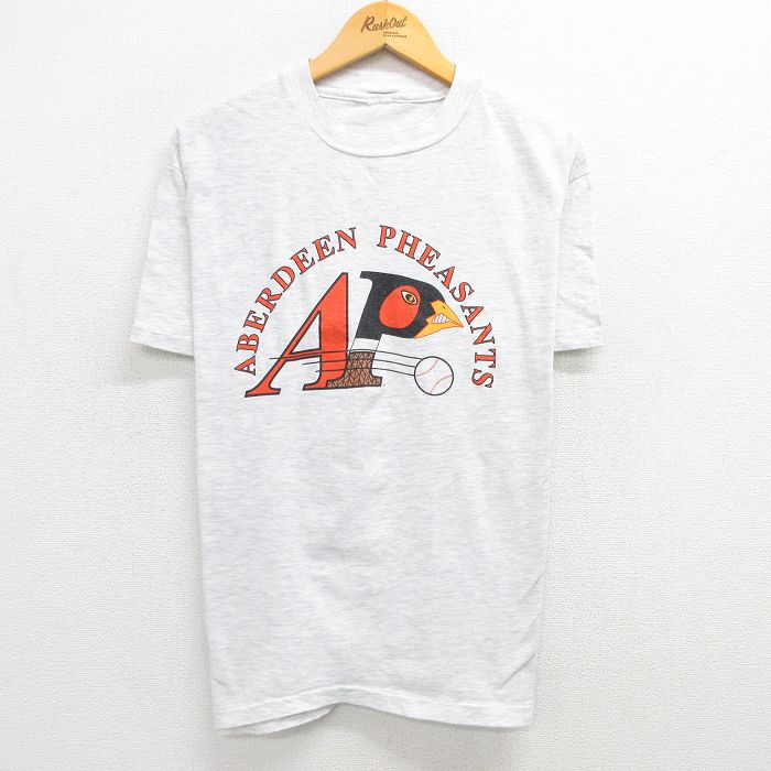 【中古】古着 アバディーンフェザンツ 90s ベースボールTシャツ メンズ Lサイズ 薄グレー 霜降り クルーネック ヴィンテージ アメカジ ストリート カジュアル 25may19
