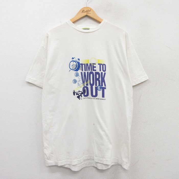 乐天商城 - 【中古】古着 半袖 ビンテージ ヴィンテージTシャツ メンズ 90年代 90s チアリーダー 時計 コットン クルーネック 丸首 白 ホワイト XLサイズ 中古 | 春夏 夏物 夏服 ヴィンテージTシャツ メンズファッション カットソー ティーシャツ ティシャツ メンズTシャツ