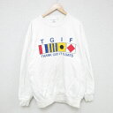 【中古】古着 長袖スウェット メンズ 00年代 00s TGIF 大きいサイズ 2L LL ビッグシルエット ゆったり ビッグサイズ オーバーサイズ コットン クルーネック 丸首 カナダ製 白 ホワイト XLサイズ 中古 スエット トレーナー トップス | 春夏 春物 春服 秋冬 秋物 秋 2OF
