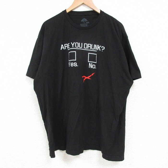 【中古】古着 半袖Tシャツ メンズ ARE YOU DRUNK 大きいサイズ 2L LL ビッグシルエット ゆったり ビッグサイズ オーバーサイズ コットン クルーネック 丸首 黒 ブラック XLサイズ 中古 | 春夏 夏物 夏服 メンズファッション カットソー ティーシャツ ティシャツ