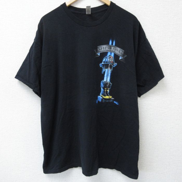 【中古】古着 半袖Tシャツ メンズ 消防 大きいサイズ 2L LL ビッグシルエット ゆったり ビッグサイズ オーバーサイズ コットン クルーネック 丸首 黒 ブラック XLサイズ 中古 | 春夏 夏物 夏服 メンズファッション カットソー ティーシャツ ティシャツ メンズTシ