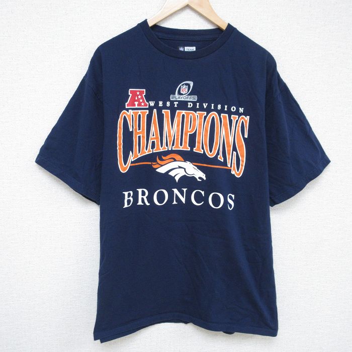 樂天商城 - 【中古】古着 半袖Tシャツ メンズ NFL デンバーブロンコス 大きいサイズ 2L LL ビッグシルエット ゆったり ビッグサイズ オーバーサイズ コットン クルーネック 丸首 紺 ネイビー アメフト スーパーボウル XLサイズ 中古 | 春夏 夏物 夏服 メンズファッション カ