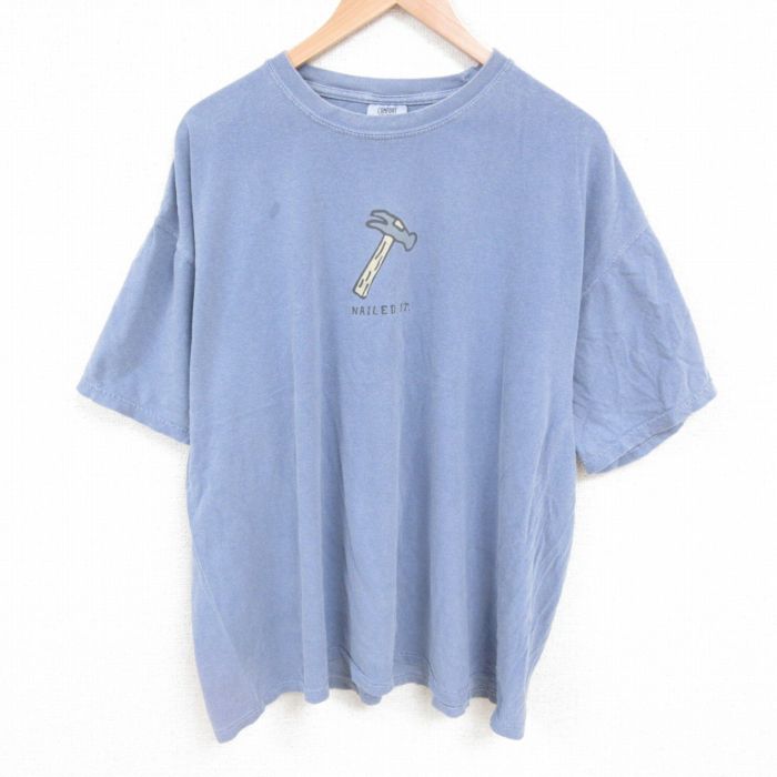 乐天商城 - 【中古】古着 半袖Tシャツ メンズ トンカチ 大きいサイズ 2L LL ビッグシルエット ゆったり ビッグサイズ オーバーサイズ コットン クルーネック 丸首 薄紺 ネイビー XLサイズ 中古 | 春夏 夏物 夏服 メンズファッション カットソー ティーシャツ ティシャツ メン