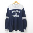 【中古】古着 長袖Tシャツ メンズ NFL ダラスカウボーイズ 大きいサイズ 2L LL ビッグシルエット ゆったり ビッグサイズ オーバーサイズ ツートンカラー バイカラー クルーネック 丸首 紺 ネイビー XLサイズ 中古 | 春夏 春物 春服 秋冬 秋物 秋服 メンズファッシ(4)