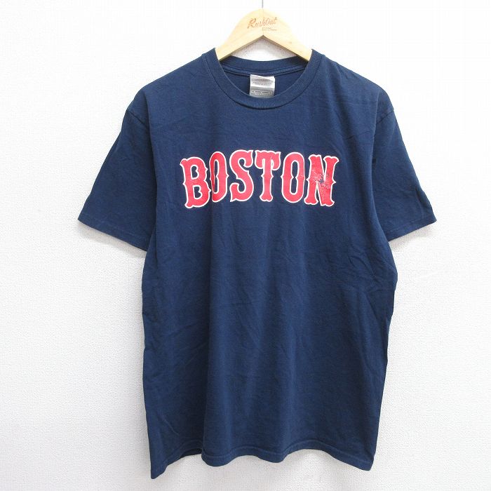 【中古】古着 ナイキ NIKE 半袖 ビンテージ ヴィンテージTシャツ メンズ 00年代 00s ボストン コットン クルーネック 丸首 紺 ネイビー Lサイズ 中古 | 春夏 夏物 夏服 ヴィンテージTシャツ メンズファッション カットソー ティーシャツ ティシャツ メンズTシャツ