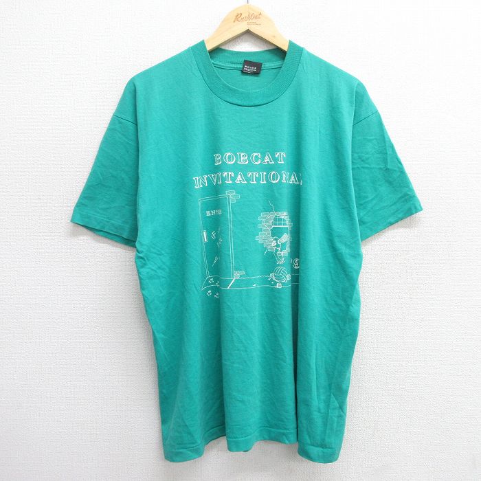 乐天商城 - 【中古】古着 スクリーンスターズ 半袖 ビンテージ ヴィンテージTシャツ メンズ 90年代 90s BOBCAT クルーネック 丸首 USA製 アメリカ製 青緑 XLサイズ 中古 | 春夏 夏物 夏服 ヴィンテージTシャツ メンズファッション カットソー ティーシャツ ティシャツ メンズ